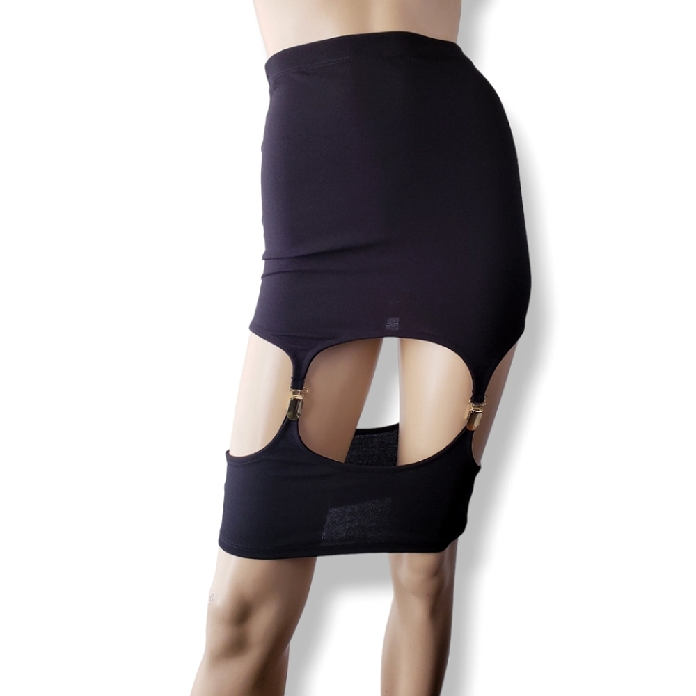 Line 6ix Black Suspender Paneled Bodycon Peek A Boo Skirt